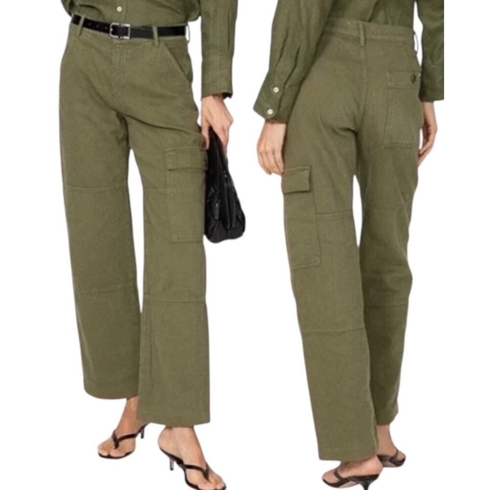 Reformation Bailey High Rise Utility Pant Army Green Cargo Straight Leg 28